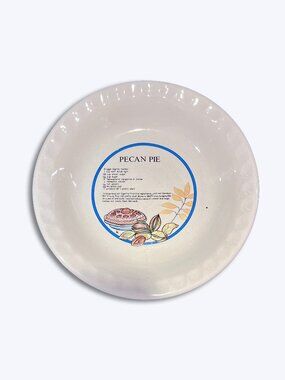 Vtg Ceramic Pecan Pie Recipe Pan Baking Dish Plate 10" Fluted Edge Country Decor
